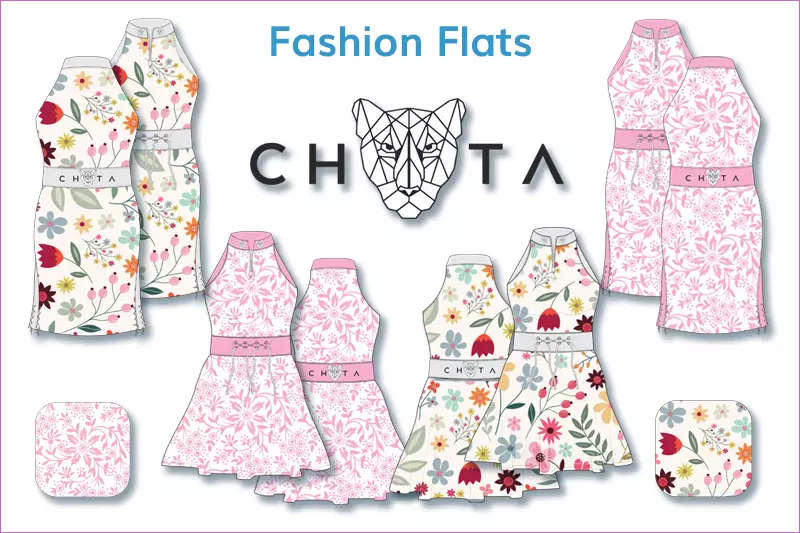 Fashion Flats Example For Collection Design and Tech Packs