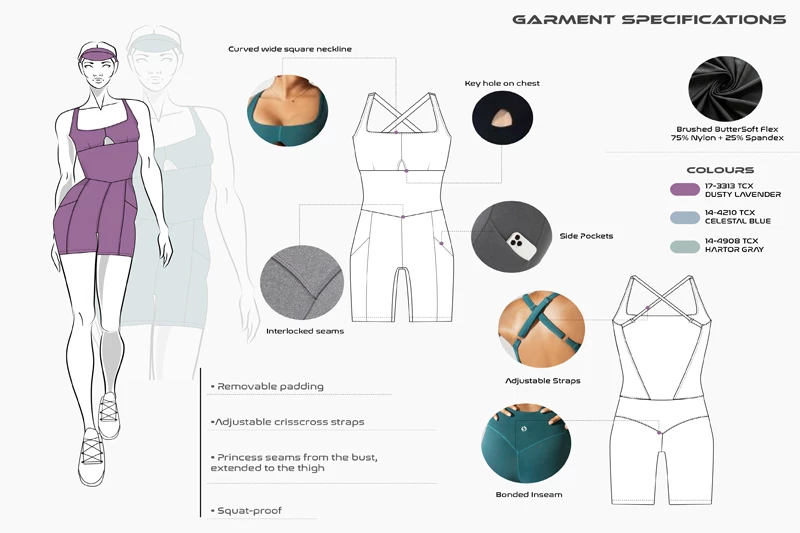 Garment Specification Detailing For Activewear Collection by Freelance Fashion Designer Paromita